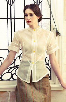 Ivory Silk Organza Shirt with Vintage Yellow Buttons. £320. Sample size 12. Other sizes and colours to order. Bespoke Service is also available.
